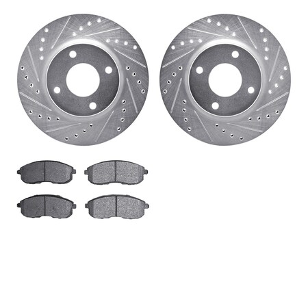 7502-67055, Rotors-Drilled And Slotted-Silver With 5000 Advanced Brake Pads, Zinc Coated